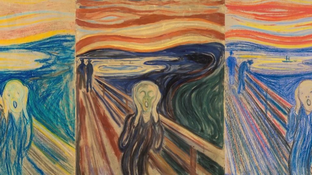 Munch created multiple versions of this composition, exploring different media and approaches to the same basic image