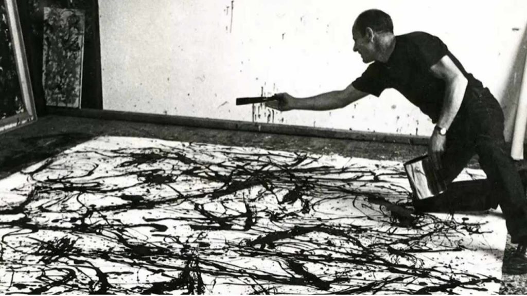 Pollock abandoned traditional painting methods entirely. No easel, no brushes