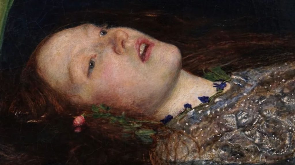 Ophelia's face seems caught between terror and ecstasy