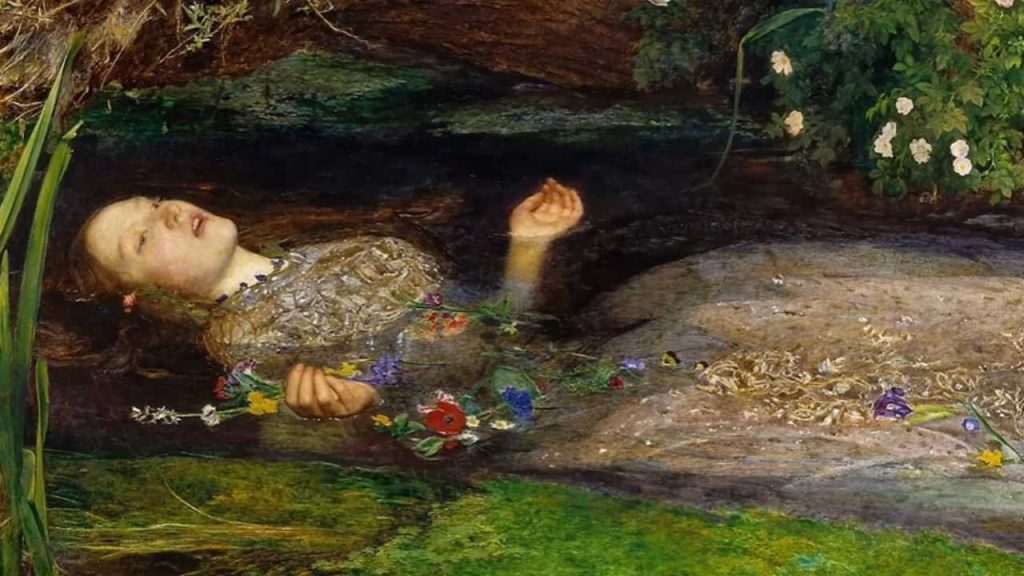Ophelia lies in the stream