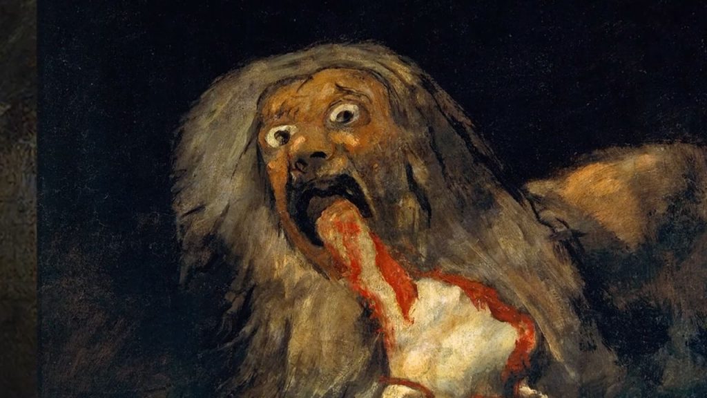 The figure we see isn't really Saturn from mythology - it's something more primal, more universal