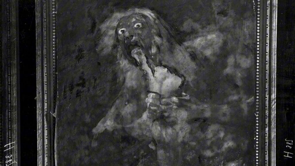 When Goya ate his meals beneath this painting, he was confronting this stare daily - forcing himself to look into the face of ultimate paranoid madness.