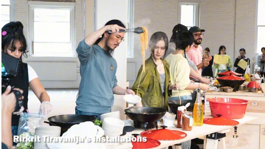 Rirkrit Tiravanija's installations often involve cooking and eating, transforming galleries into social spaces