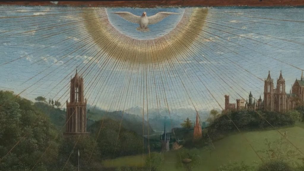 The restoration's revelation of Van Eyck's environmental awareness - his sophisticated understanding of how light, atmosphere, and weather affect visual perception