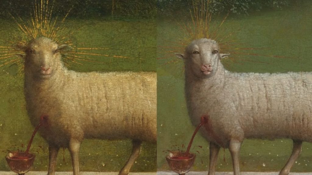 This facial transformation isn't just aesthetic - it fundamentally changes the theological meaning of the image.