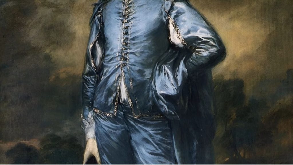He chose a rich, lustrous blue satin that would reflect light in complex ways, creating variations in tone and intensity across the costume's surface